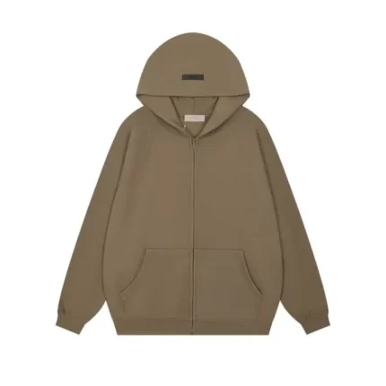 Fear of God Essentials Full Zip Up Hoodie Brown