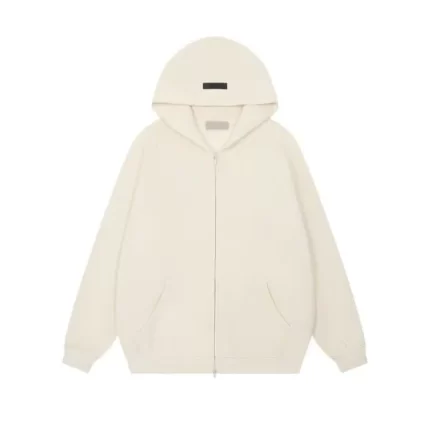 Fear of God Essentials Full Zip Up Hoodie Egg Shell White