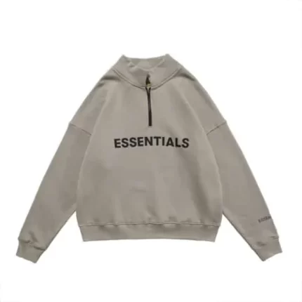 Gray Essentials Half Zip High Collar Loose Hoodie